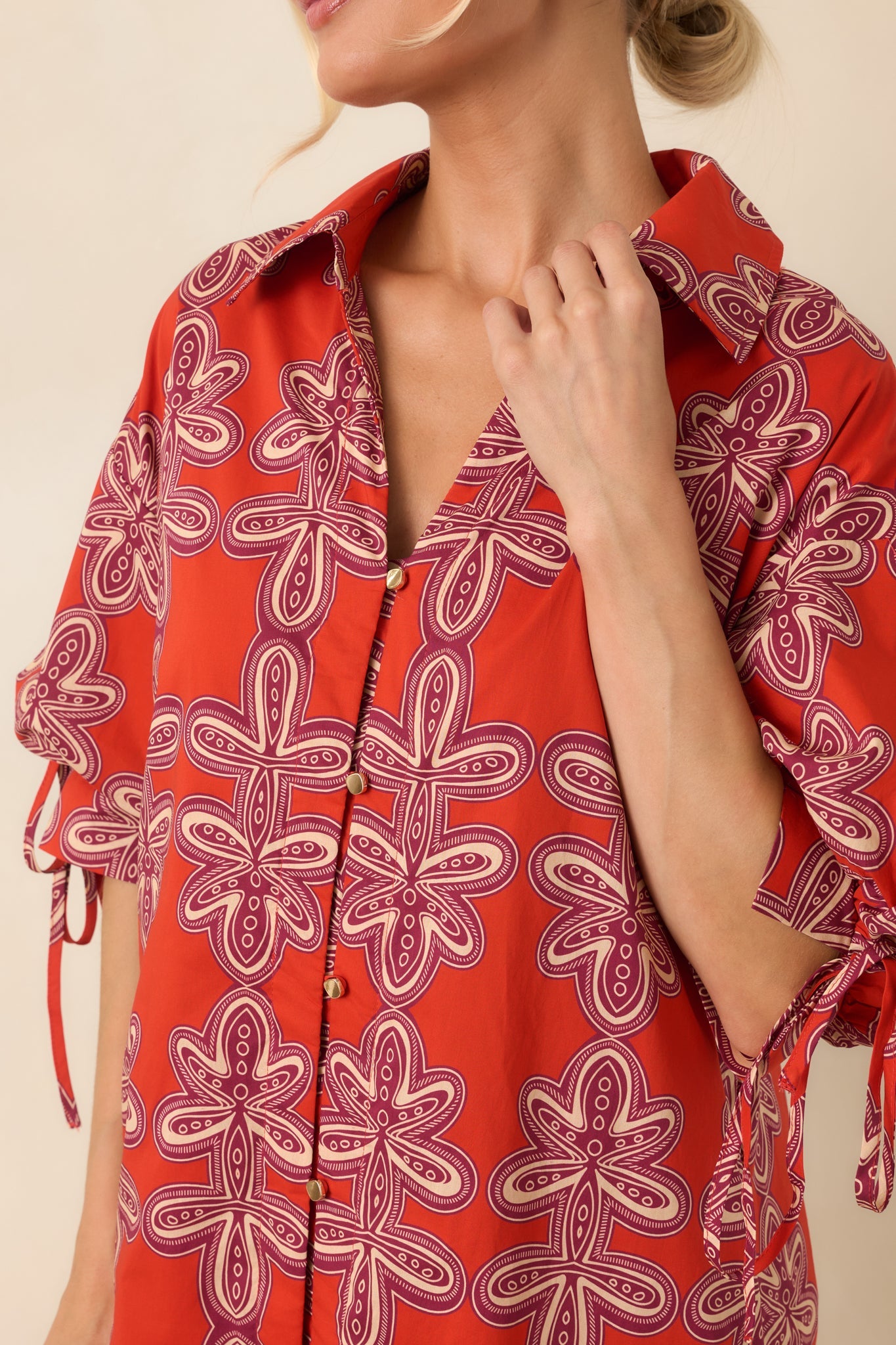 Missed Connections Brick Red & Burgundy Cotton Mini Shirt Dress