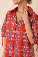 Missed Connections Brick Red & Burgundy Cotton Mini Shirt Dress