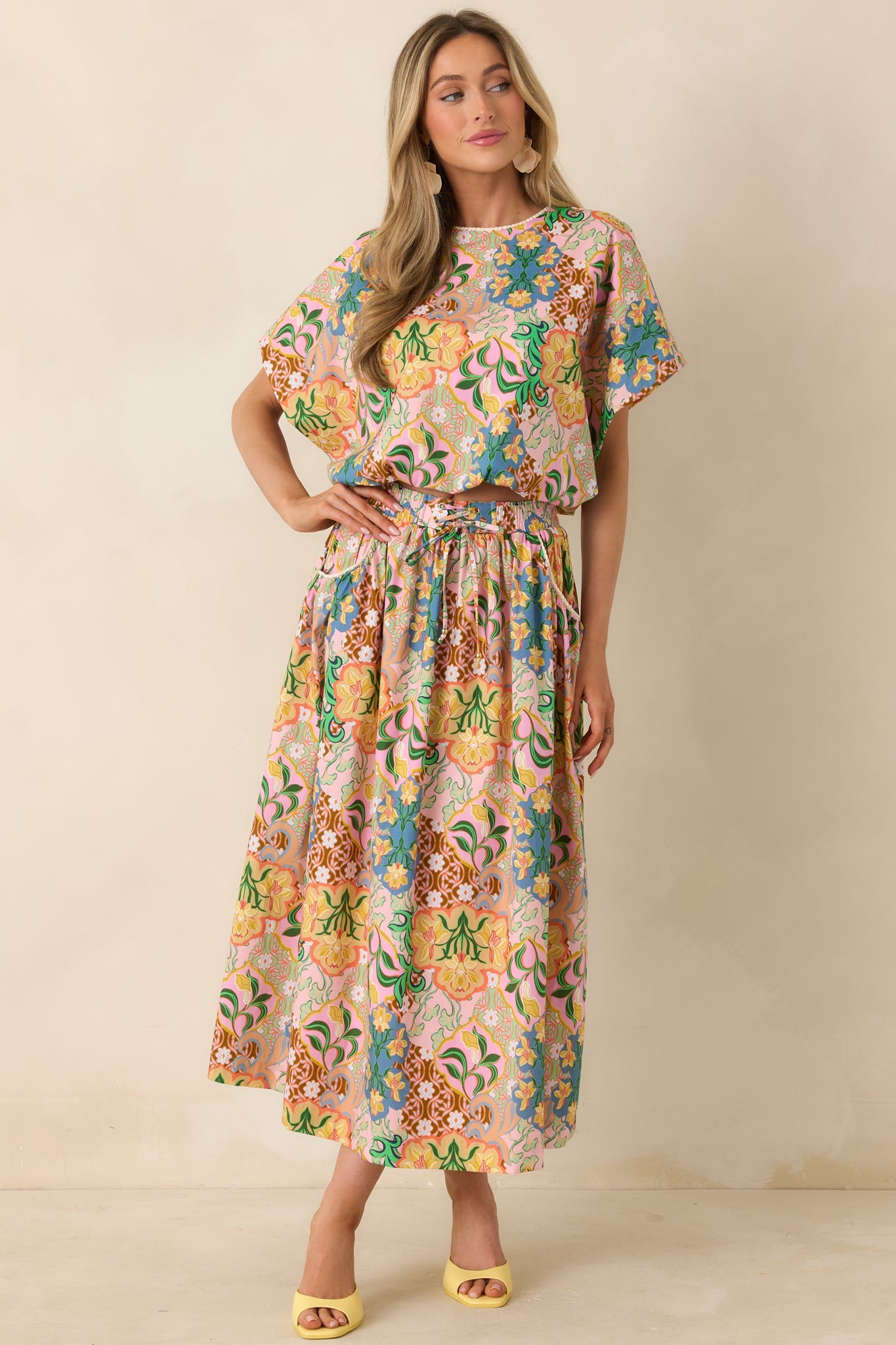 Find Me in Florence Pink Multi Floral Cotton Balloon Hem Top