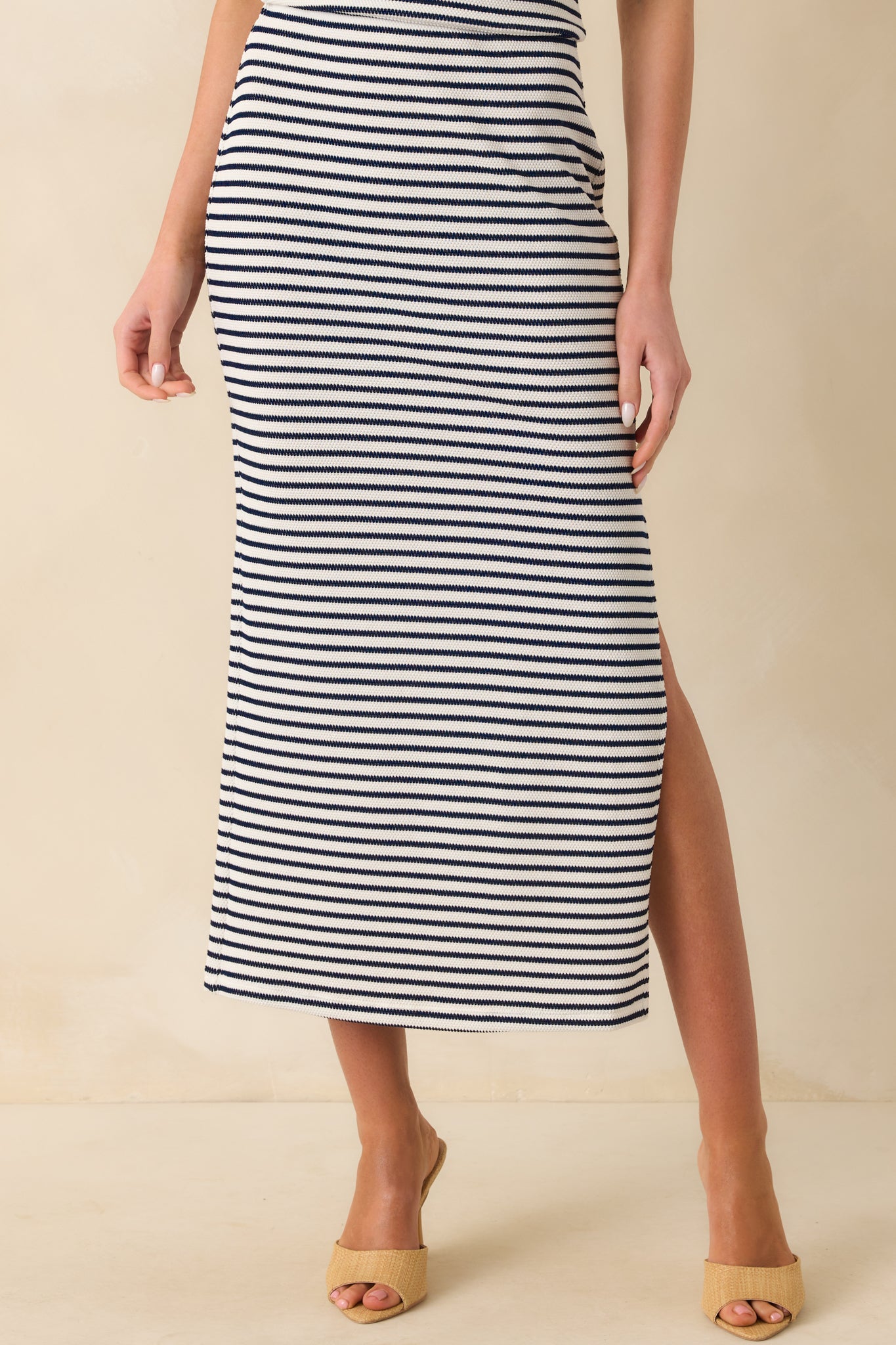 Z Supply Navy Knit Ainslie Stripe Midi Skirt