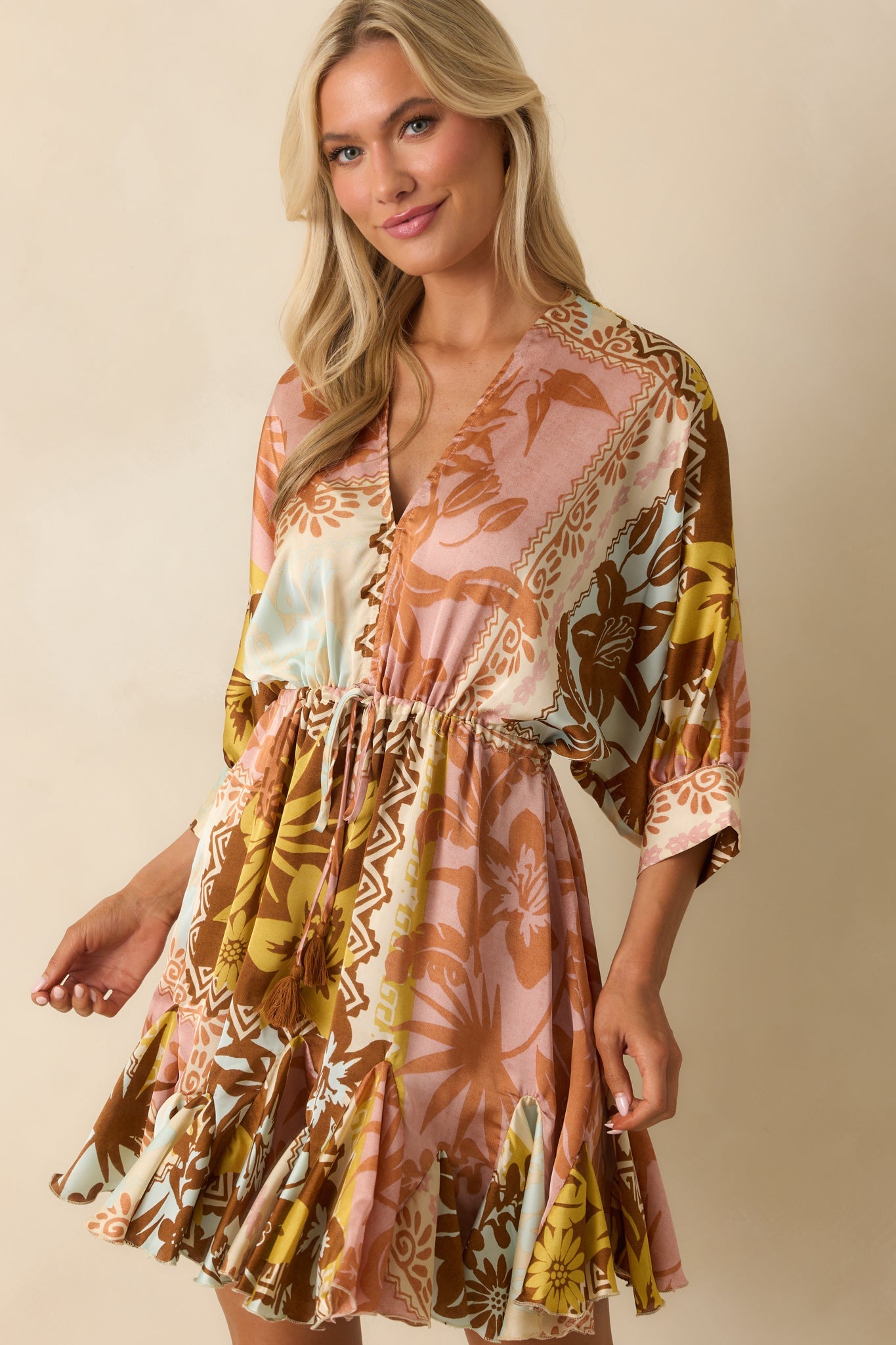 I'll Lead The Way Pink Coral Patchwork Print Mini Dress