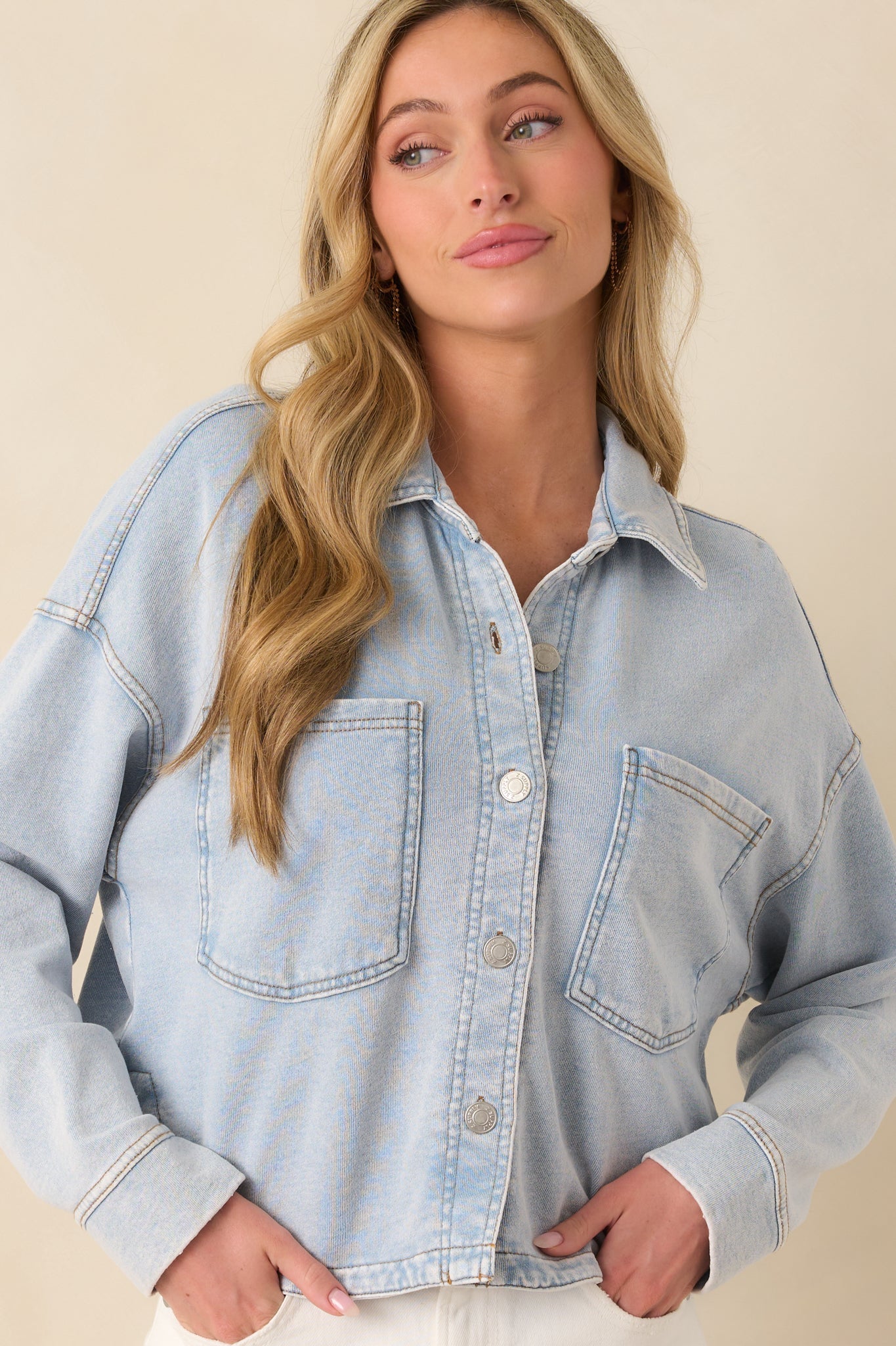 Z Supply All Day Cropped Washed Indigo Knit Jacket