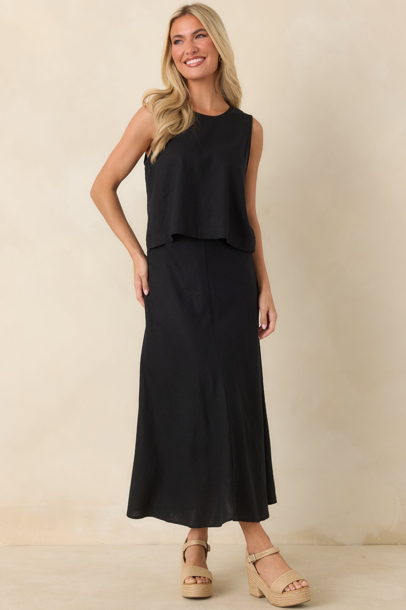 Z Supply Meryl Black Linen Blend Midi Skirt