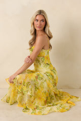 ASTR The Label Alison Yellow Floral Tiered Drop-Waist Maxi Dress