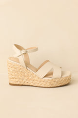 Glow With Every Step Ivory Faux Leather Espadrille Wedge Sandals
