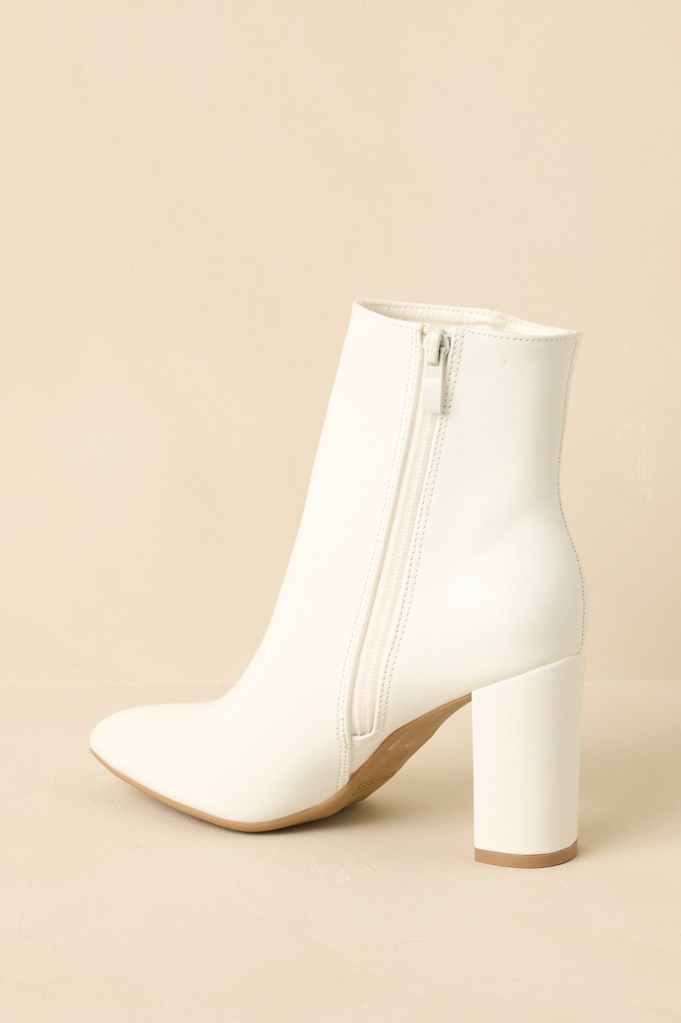From Here On White Faux Leather Block Heel Ankle Boots