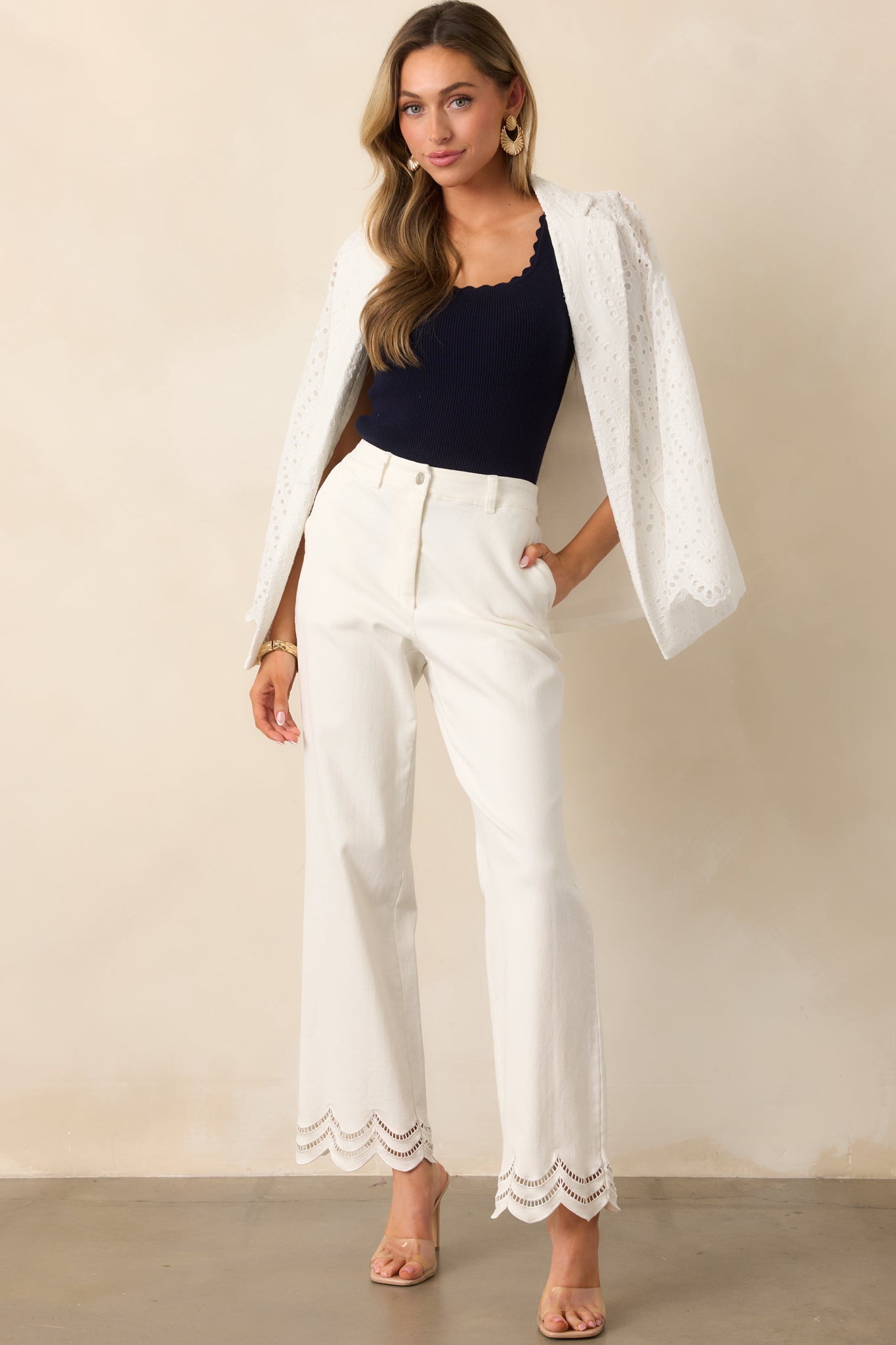 In Your Element White Cotton Embroidered Eyelet Blazer