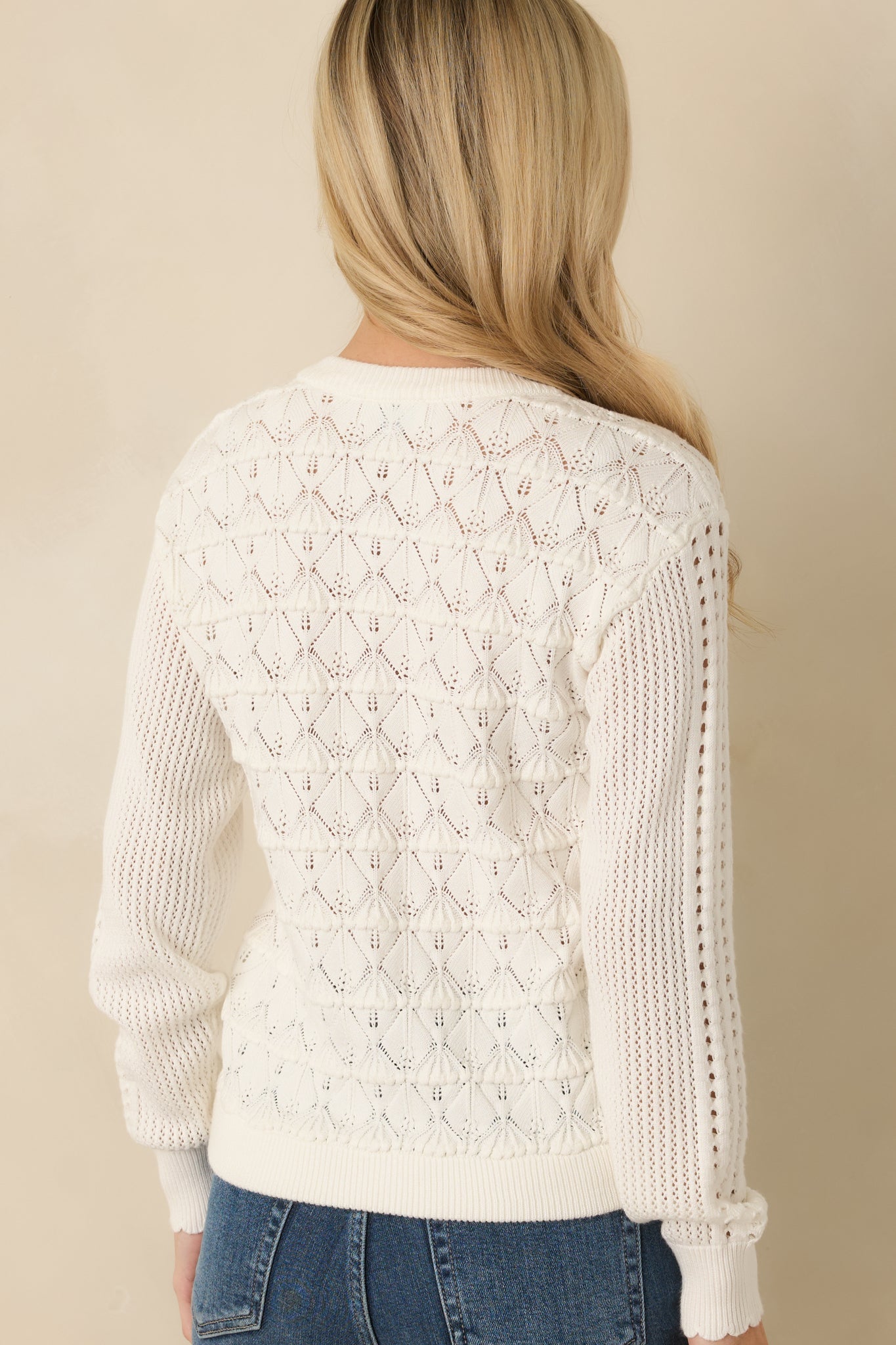 Ever So Classic White Pointelle Knit Button Front Cardigan