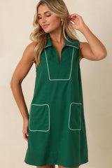 Afternoon Match Emerald Green Linen Blend Sleeveless Mini Dress