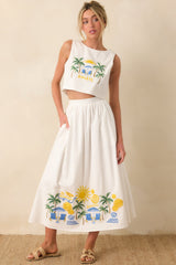 Paradisa Aruba White Multi Embroidered Cotton Blend Crop Top