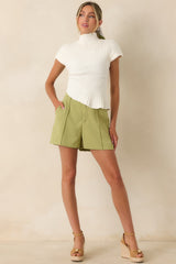 Balanced Perspective Ivory Ribbed Cotton Asymmetrical Top