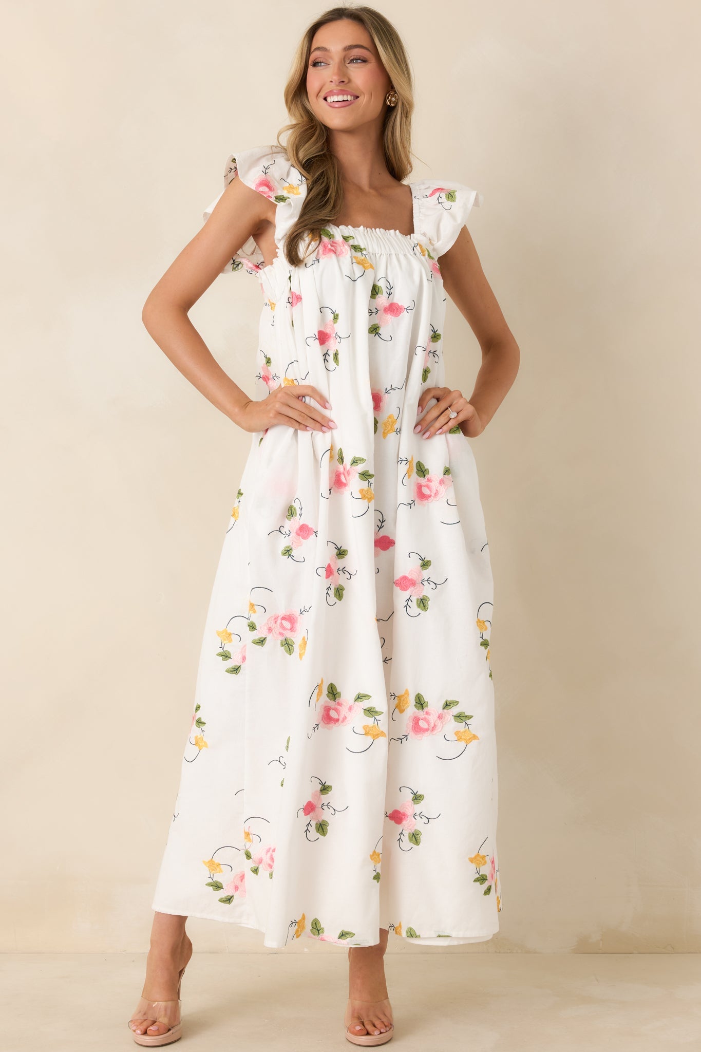Sweet Briar Blossom White Multi Floral Embroidered Maxi Dress