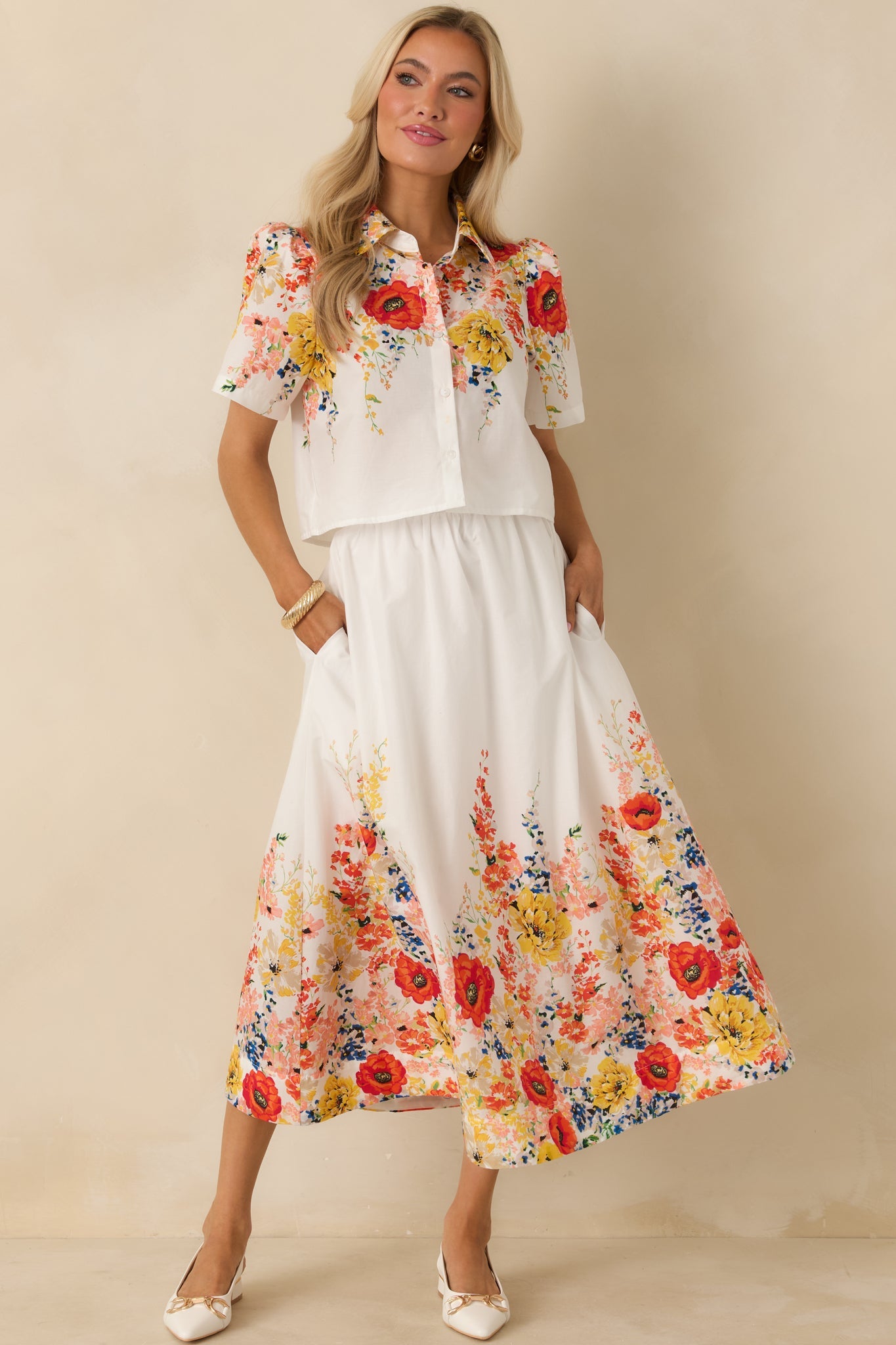 Tomorrow Will Come White Multi Cotton Floral Maxi Skirt