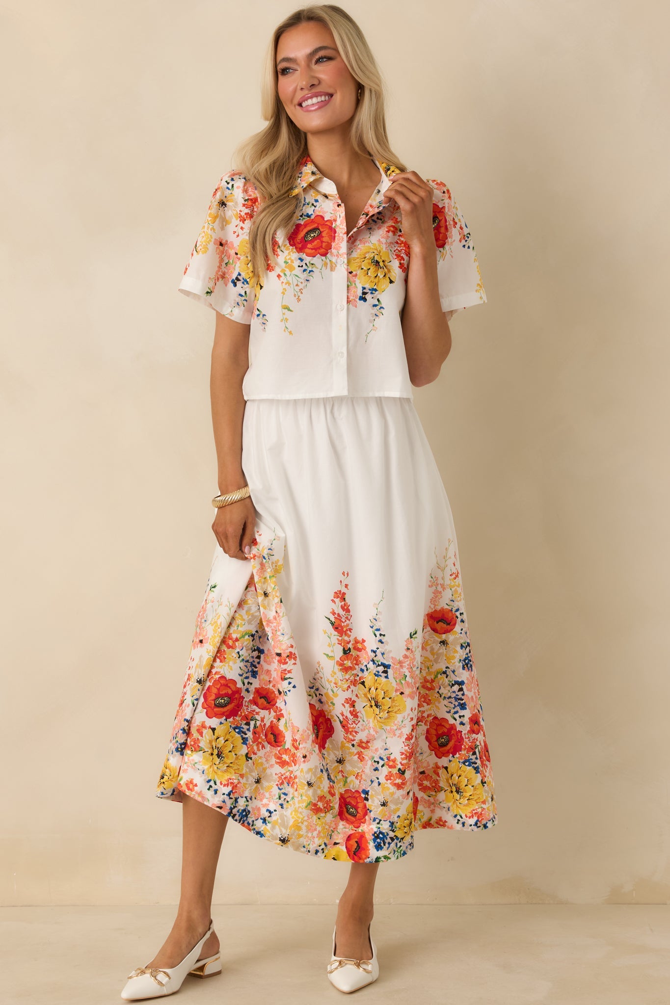 Tomorrow Will Come White Multi Cotton Floral Maxi Skirt