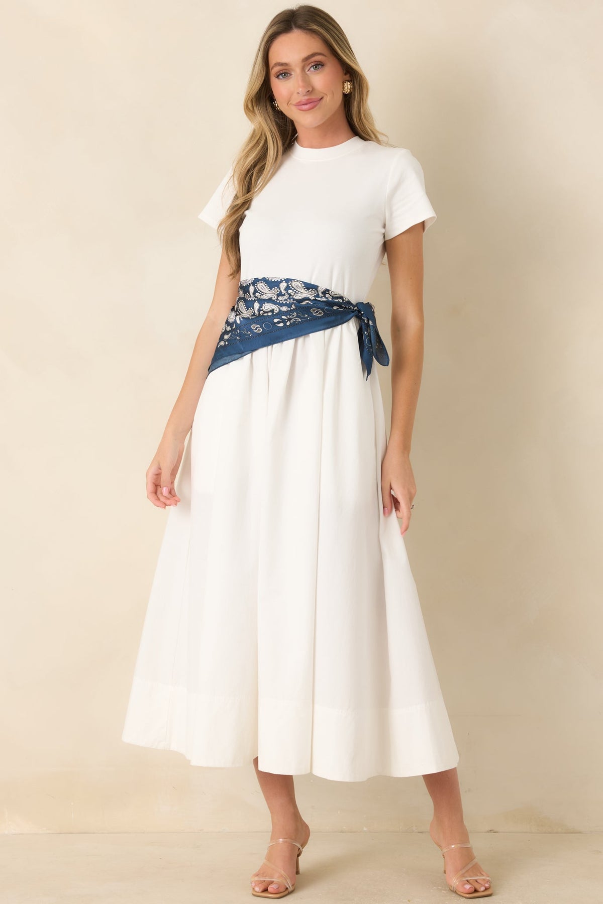 Prosperina Aria White Cotton Short Sleeve Midi Dress