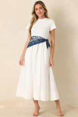 Prosperina Aria White Cotton Short Sleeve Midi Dress