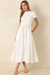 Prosperina Aria White Cotton Short Sleeve Midi Dress
