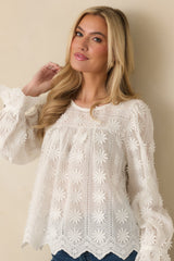 Delicate By Design White Cotton Flower Appliqué Top