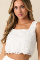 Fluttering Breeze White Floral Embroidered Crop Top