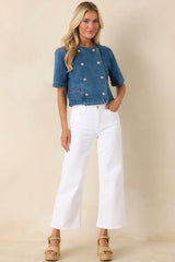 I'll Be Straightforward White Cotton Denim Cropped Wide Leg Jeans