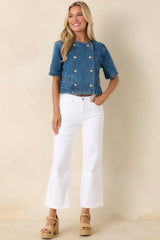I'll Be Straightforward White Cotton Denim Cropped Wide Leg Jeans