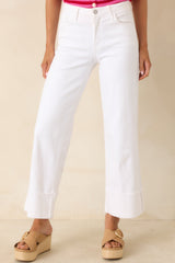Best I've Seen White Stretch Wide Leg Cuffed Jeans