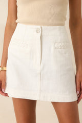 MINKPINK Calla White Cotton Denim High Rise Mini Skirt