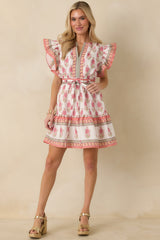Whispers Of Spring White Floral Flutter Sleeve Mini Dress