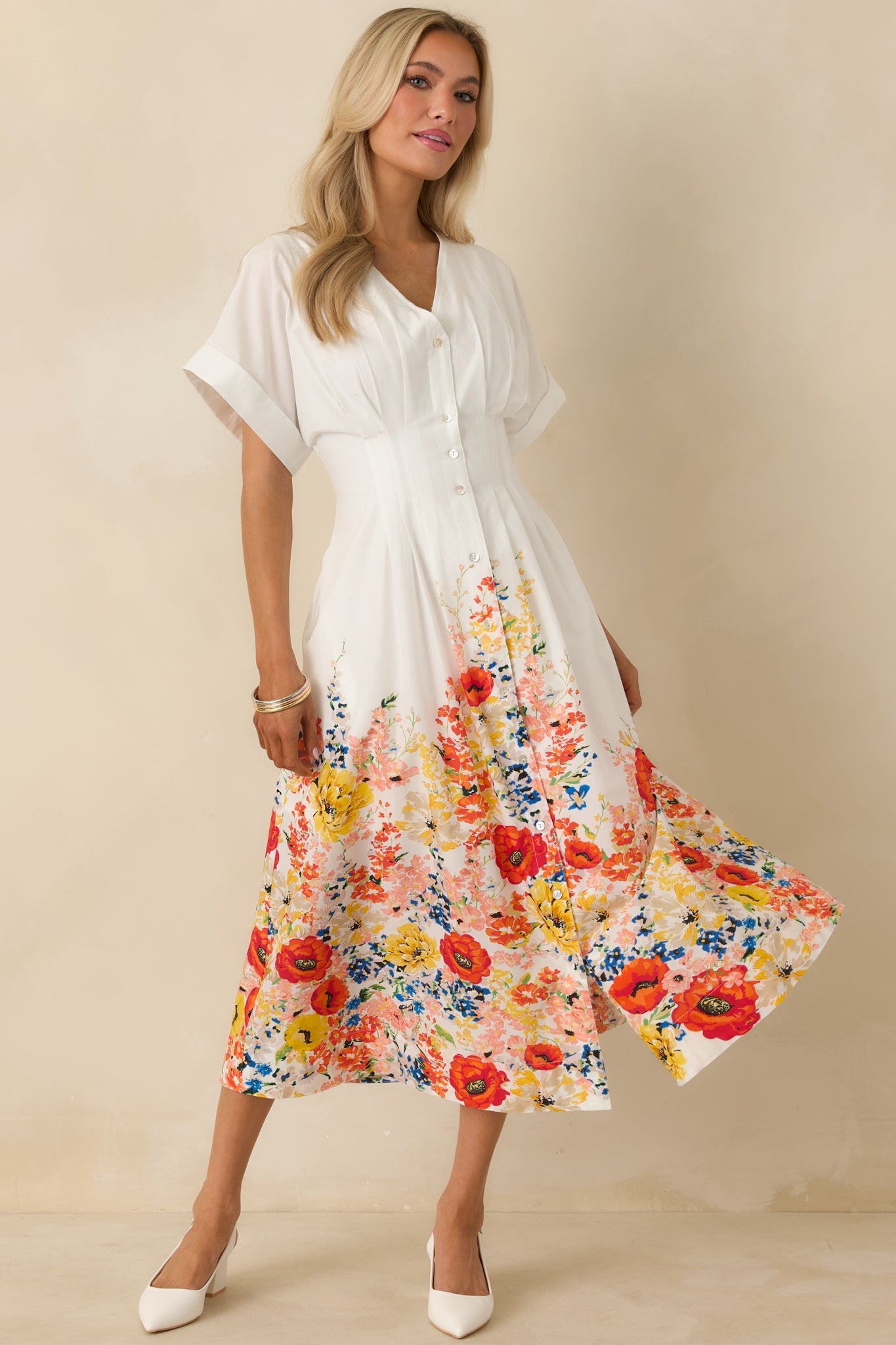 What Comes Next White Multi Cotton Floral Midi Dress