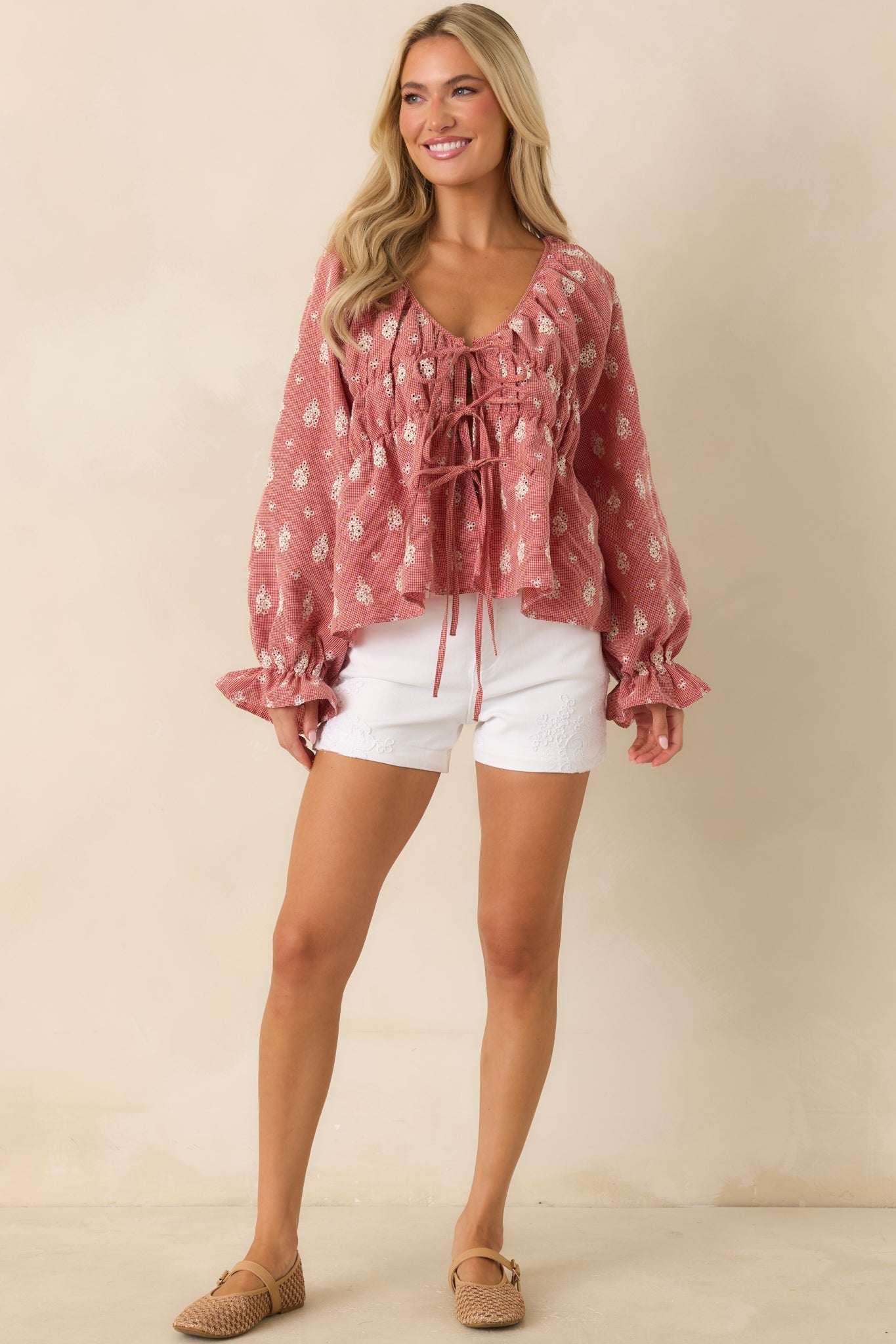 Barefoot in the Backyard White Floral Embroidered Cotton Denim Shorts
