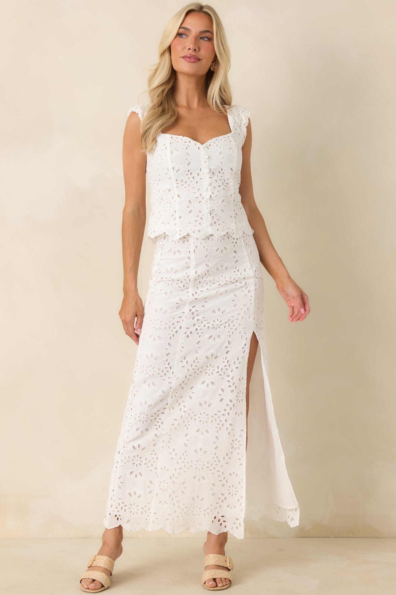 Z Supply Emrie White Cotton Eyelet Maxi Skirt