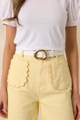 The Way She Carries Herself White Faux Leather Belt