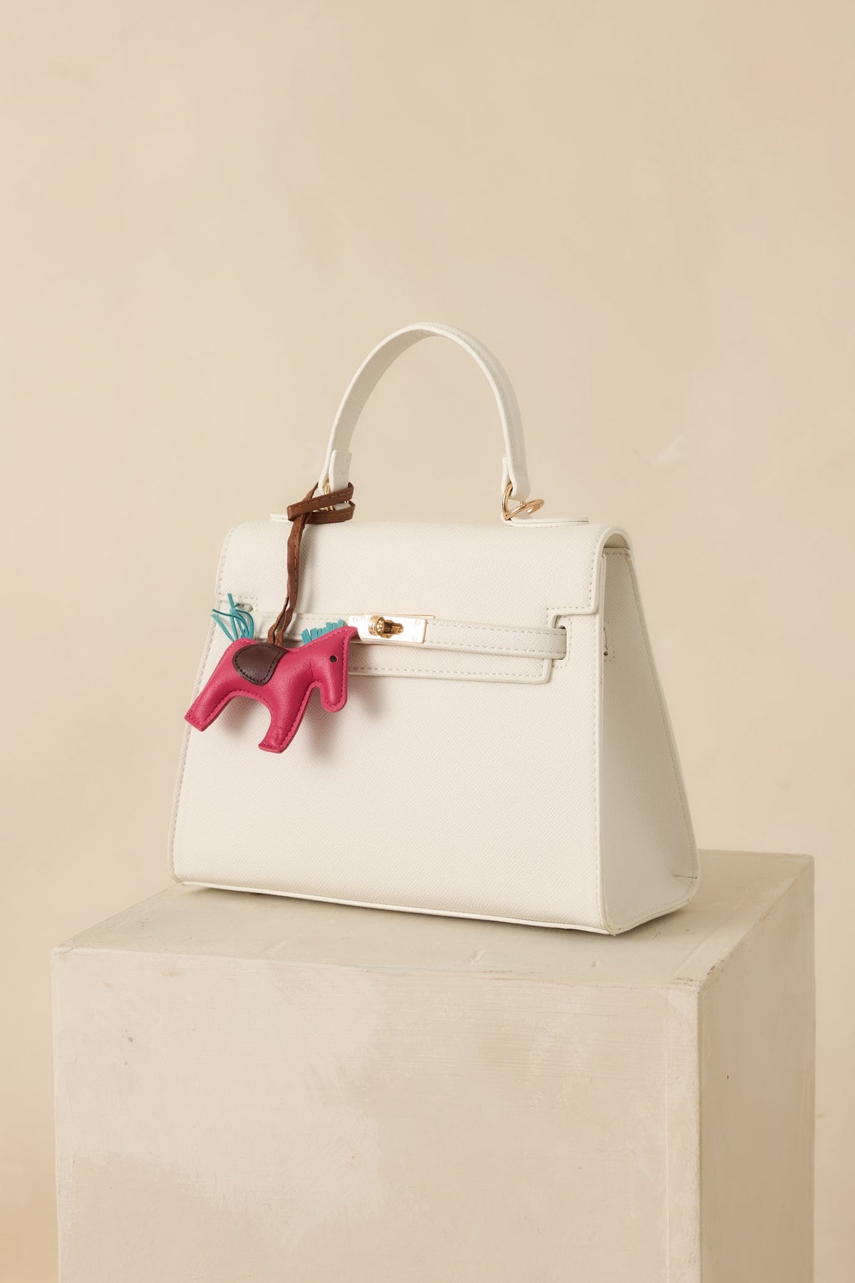 Reign It In White Faux Leather Twist Lock Handbag