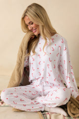 Z Supply White Knit Cozy Candy Cane Pajama Top