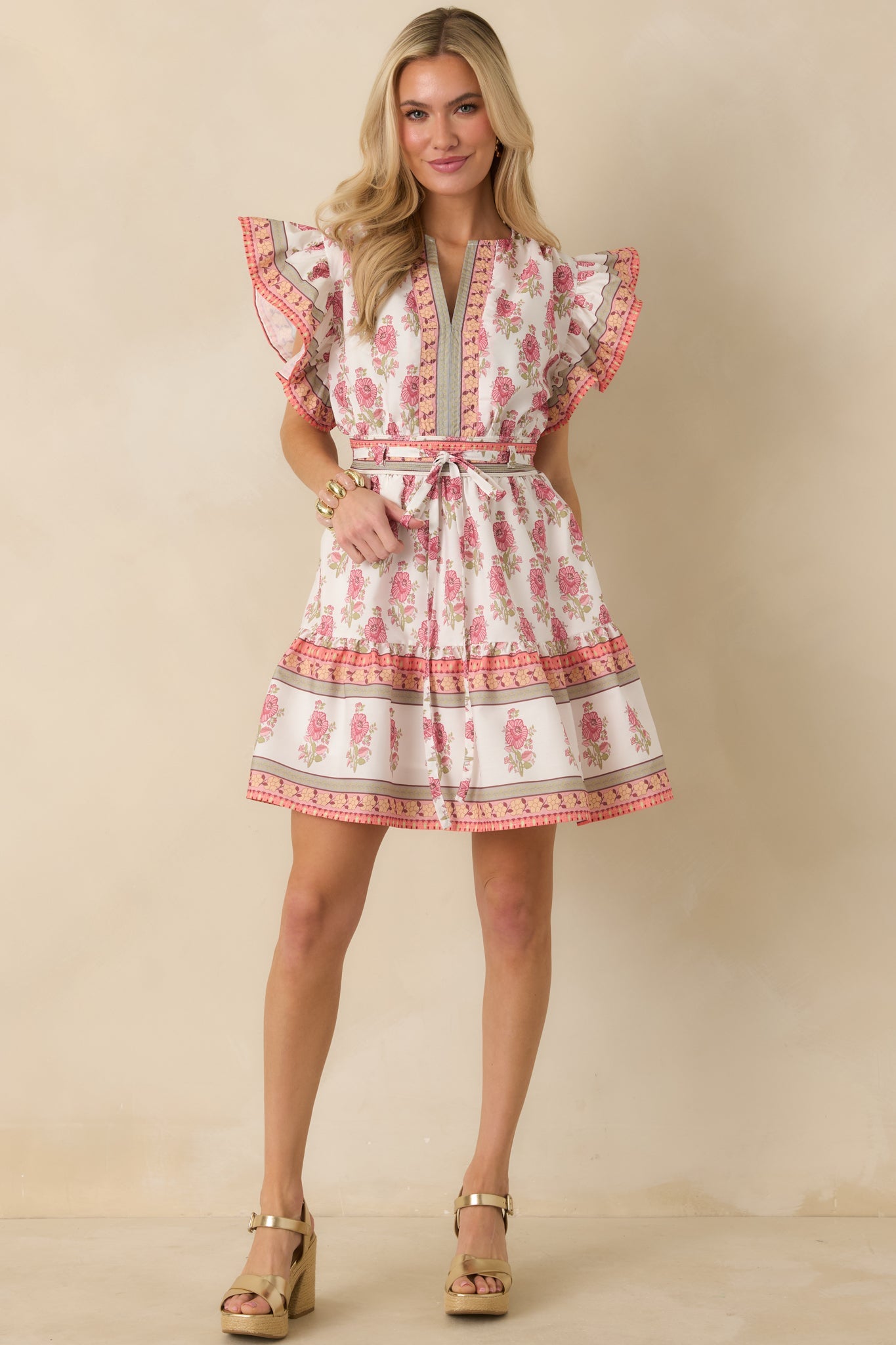 Whispers Of Spring White Floral Flutter Sleeve Mini Dress
