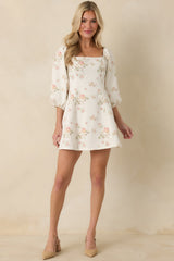 A Chance In Bloom White Multi Floral Cotton Mini Dress