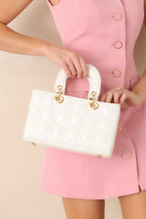 Keeping Secrets White Faux Patent Leather Quilted Handbag