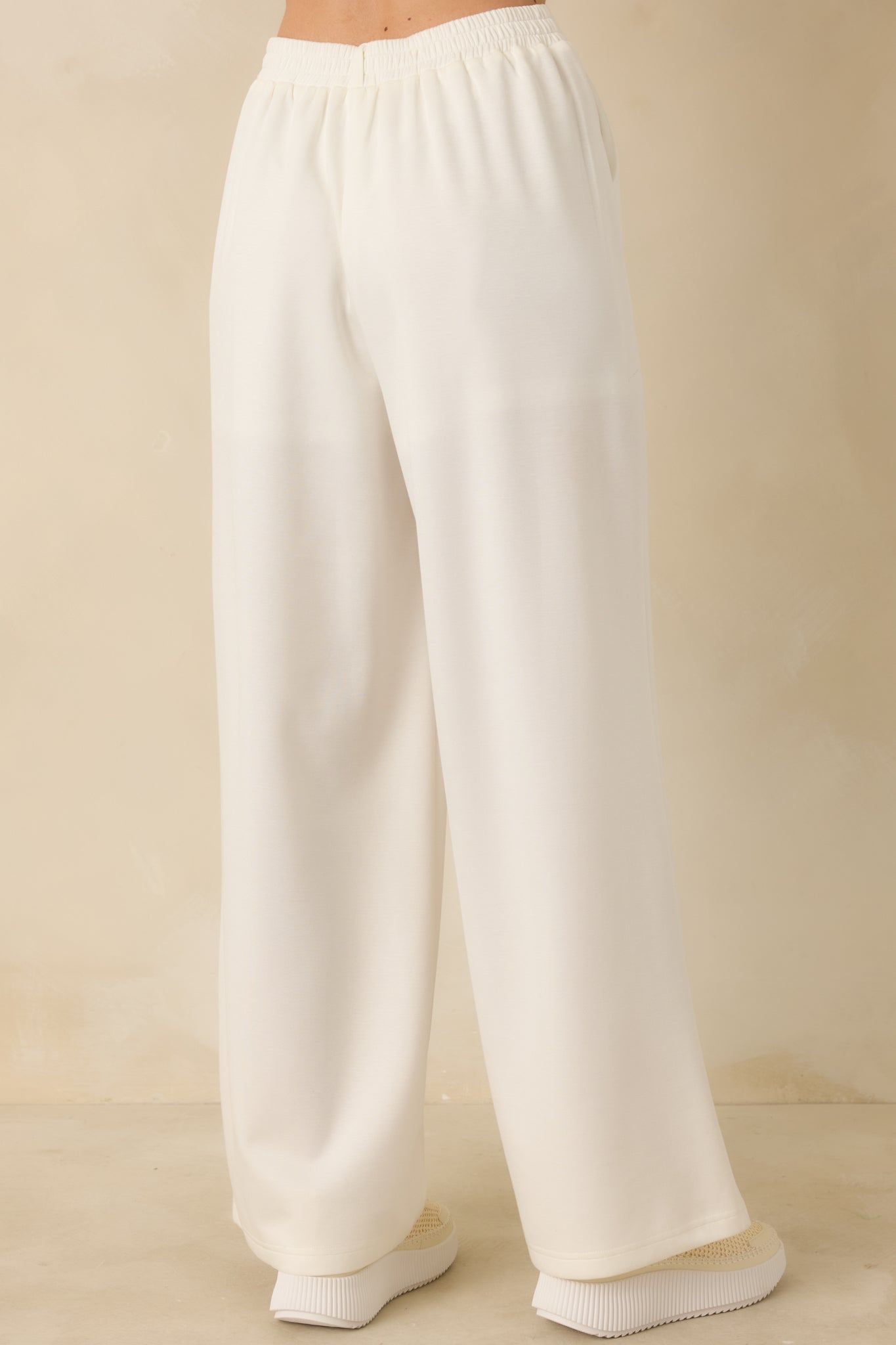Ready to Jet Cloud White Knit High-Waisted Wide-Leg Pants