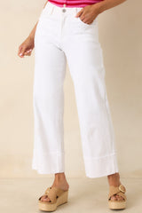 Best I've Seen White Stretch Wide Leg Cuffed Jeans