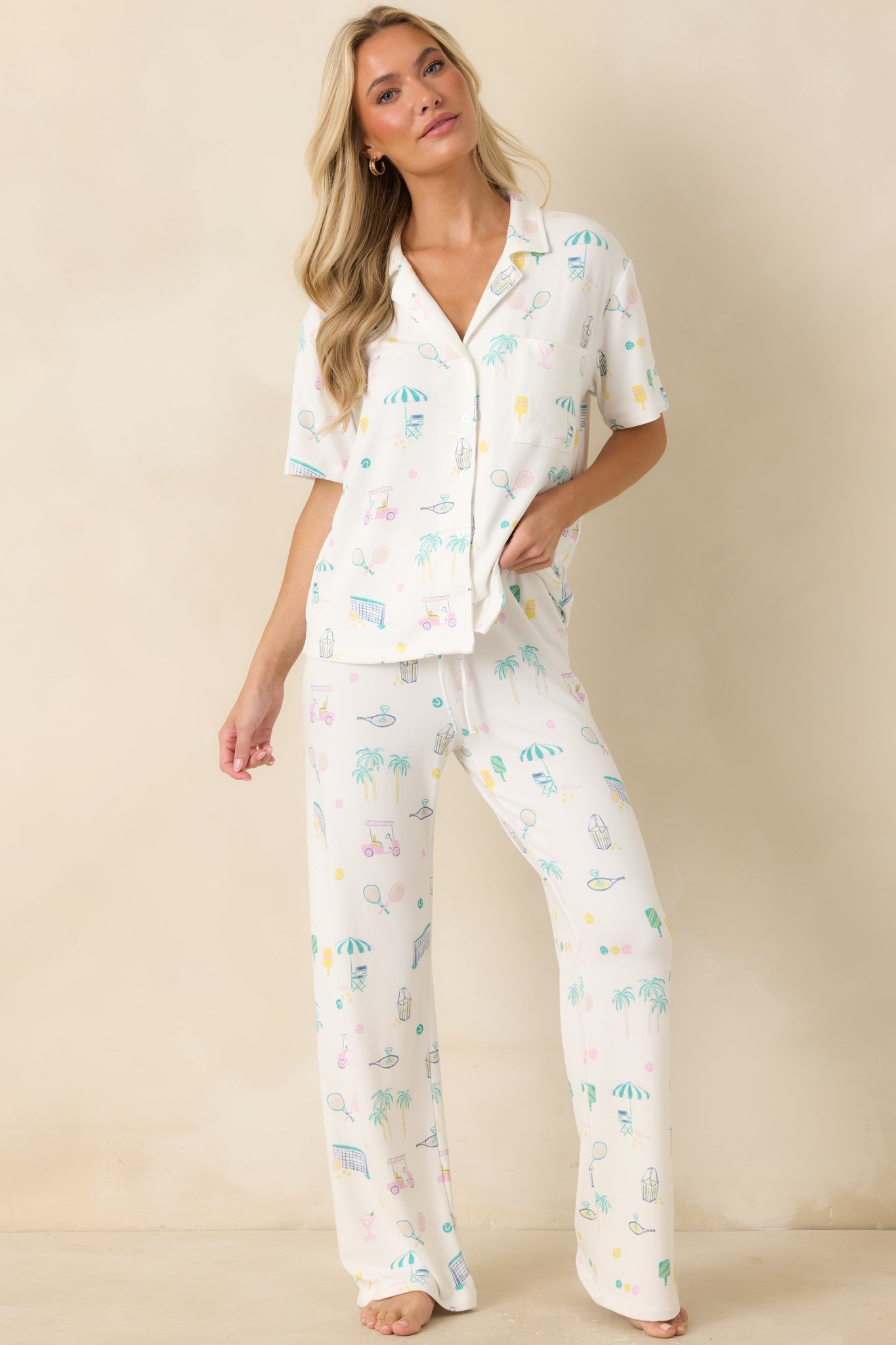 Z Supply Court Sports White Multi Pajama Top