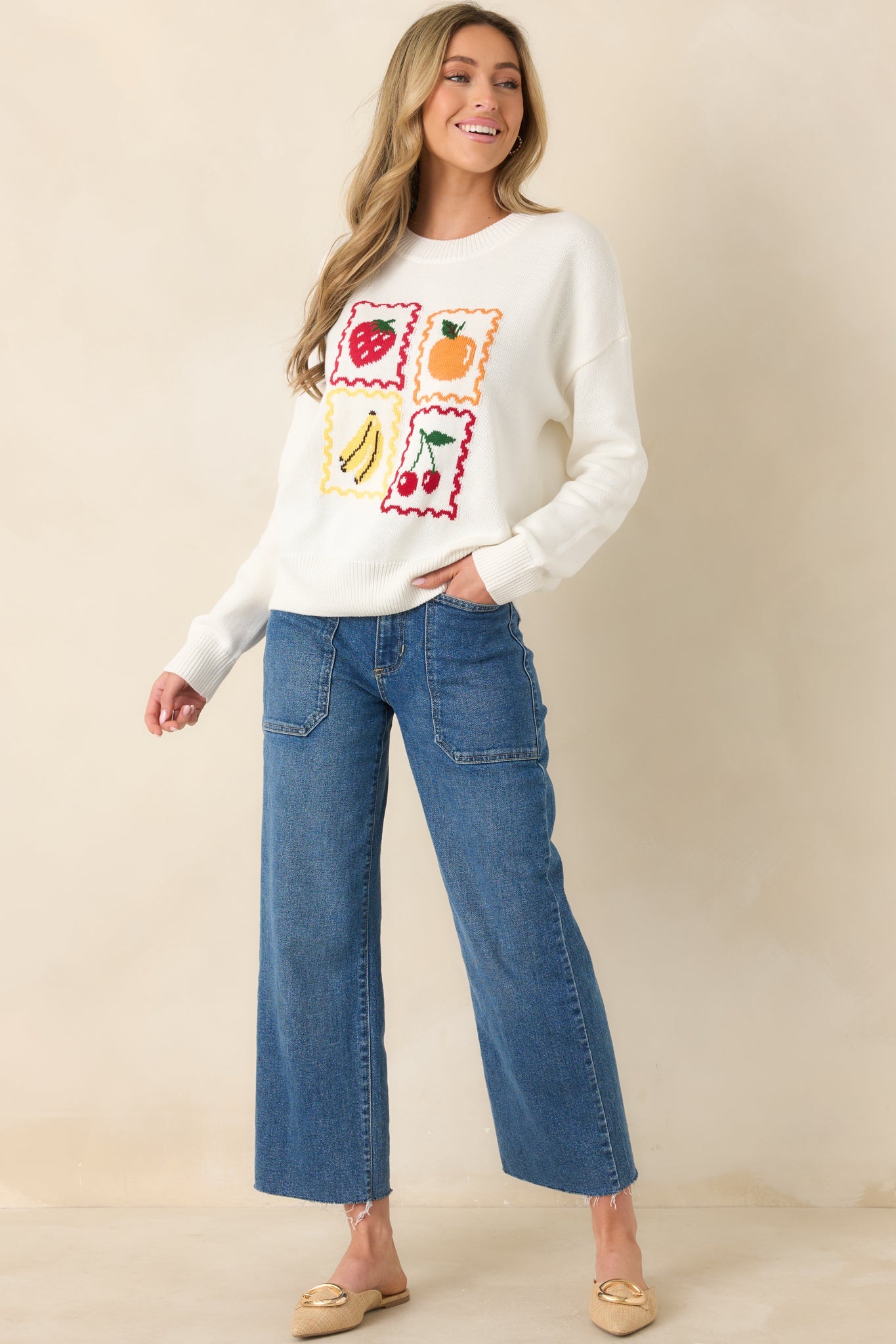 Sweet Selections White Multi Knit Fruit Sweater