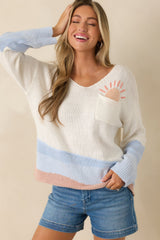 Pocketful of Sunshine White Multi Knit V-Neck Sweater