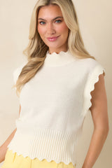 Sweetly Said White Textured Knit Scalloped Edge Sleeveless Cropped Sweater