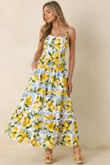 Sweet Citrus Charm White Multi Lemon Print Cotton Peplum Top