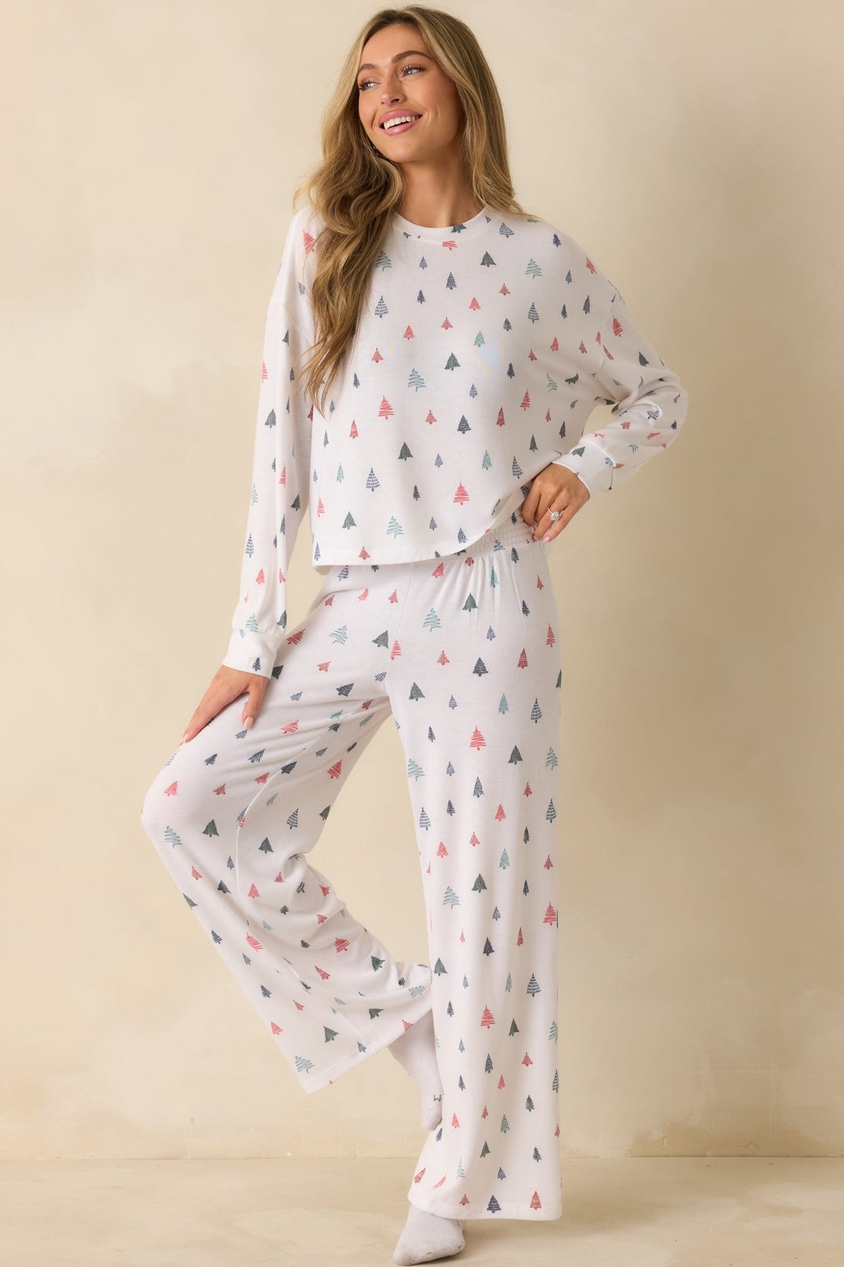 Z Supply White Multi Alpine Tree Brushed Knit Pajama Top