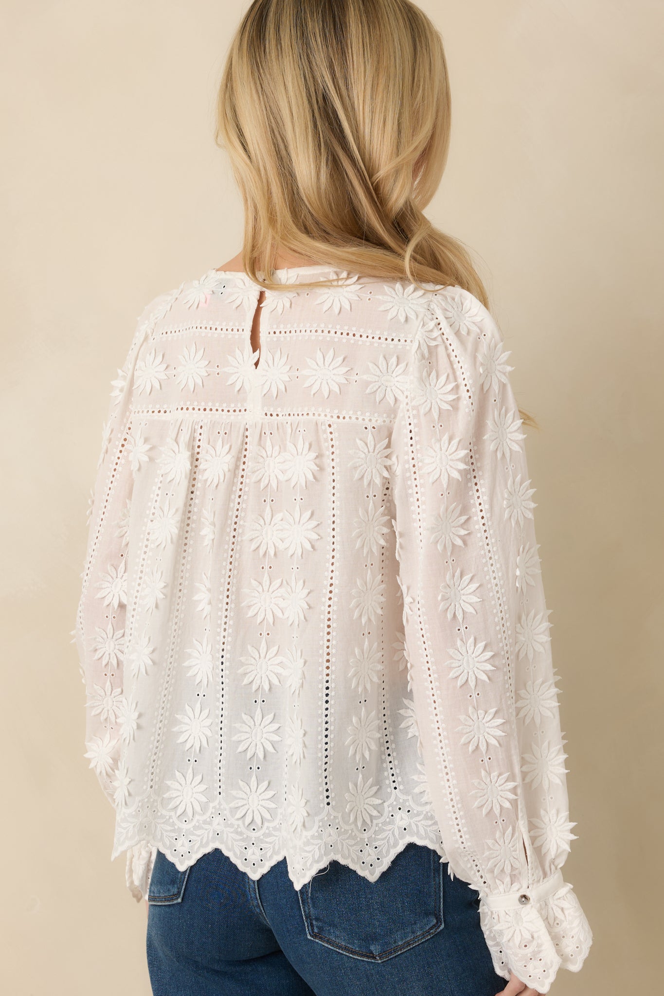 Delicate By Design White Cotton Flower Appliqué Top