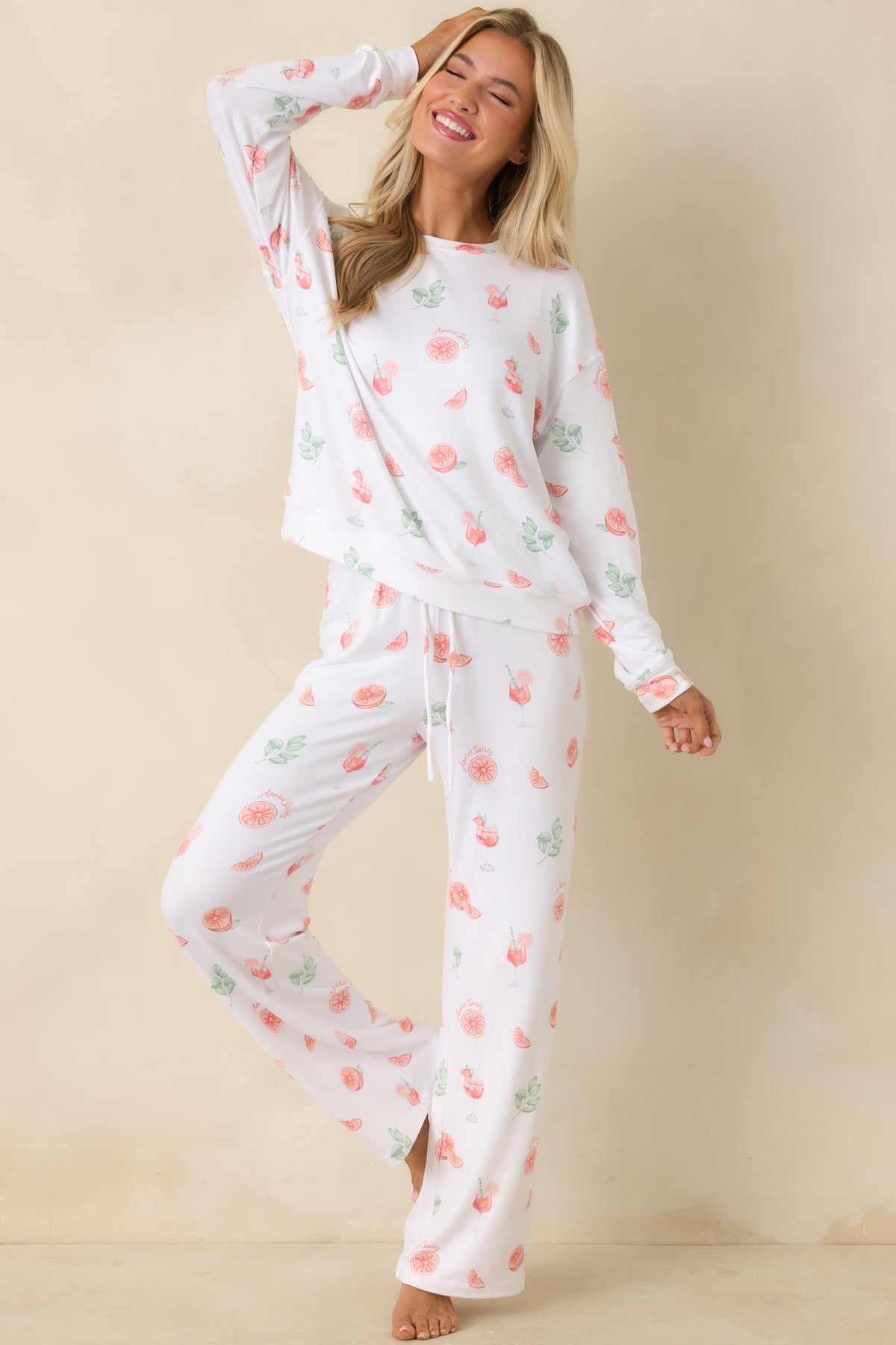 Z Supply White Spritz Long Sleeve Pajama Top