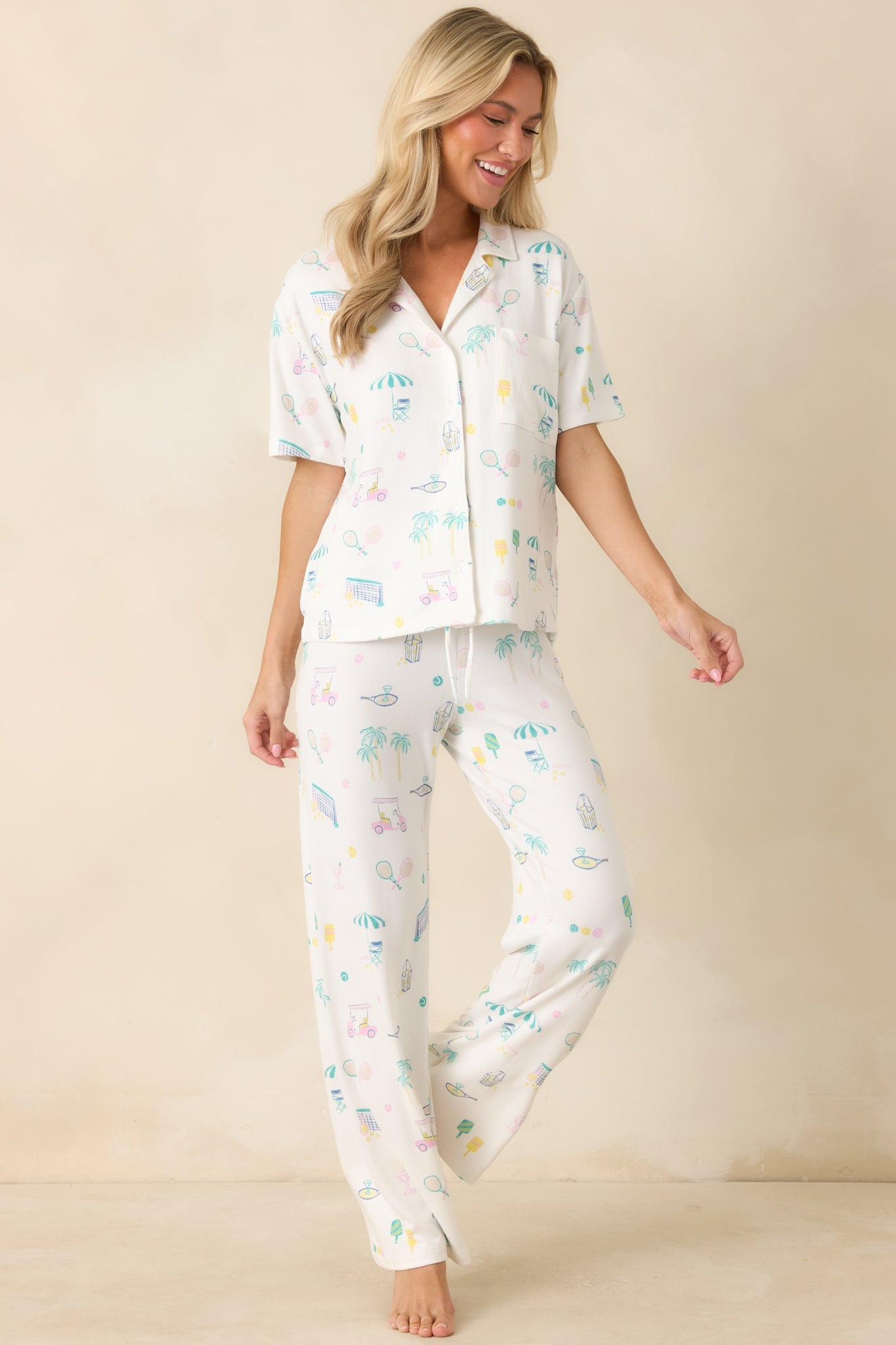 Z Supply Downhome Court Sports White Multi Pajama Pants