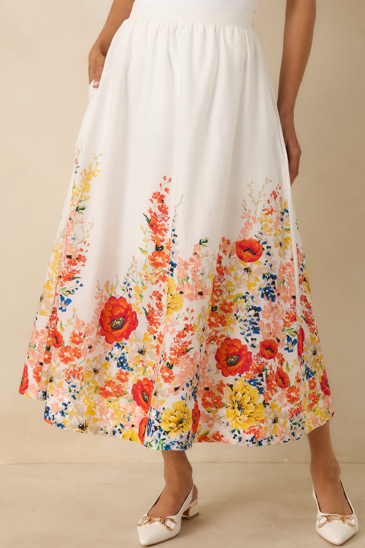 Tomorrow Will Come White Multi Cotton Floral Maxi Skirt