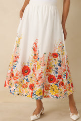 Tomorrow Will Come White Multi Cotton Floral Maxi Skirt